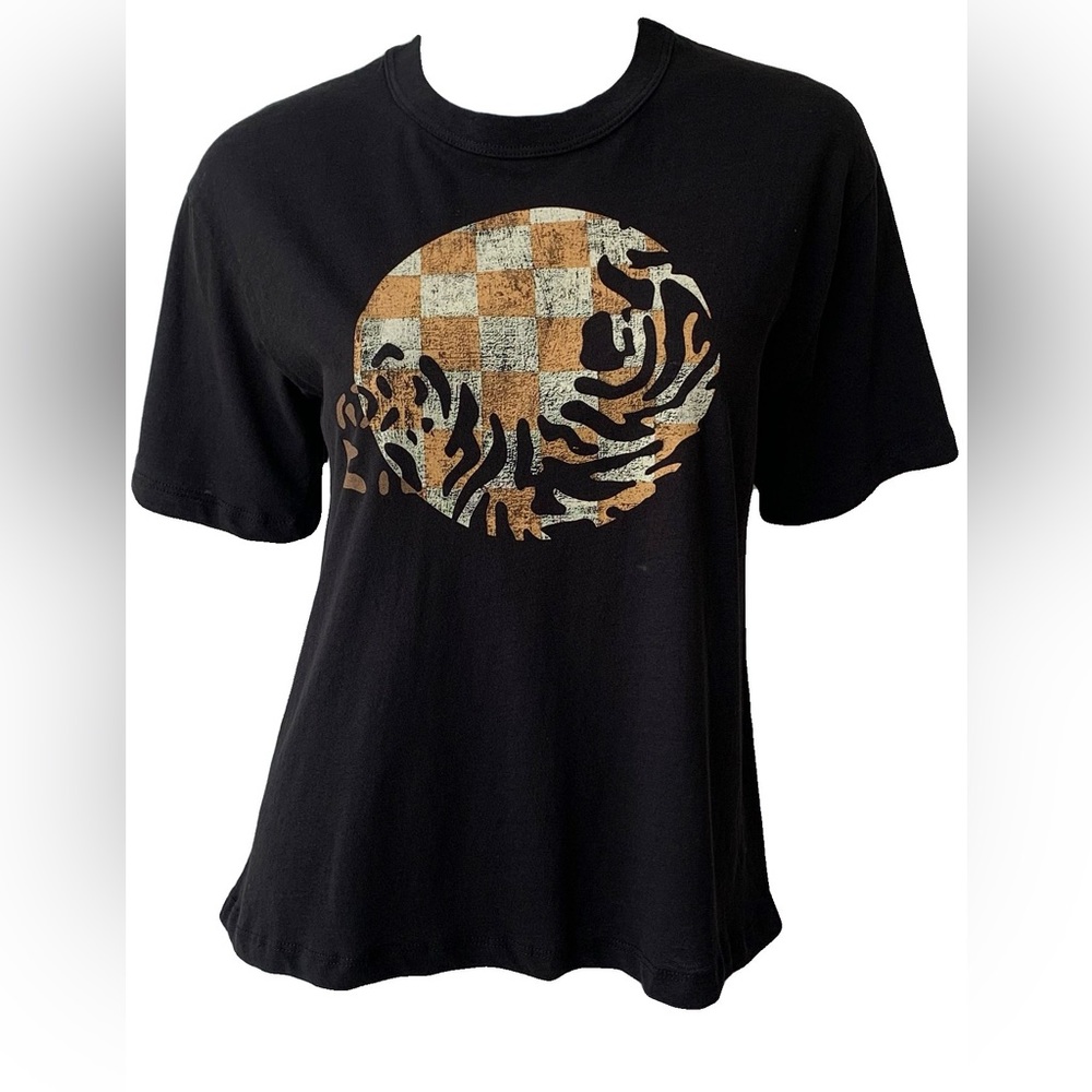 A.L.C. Black Graphic Tiger Tee Cotton Linen Blend